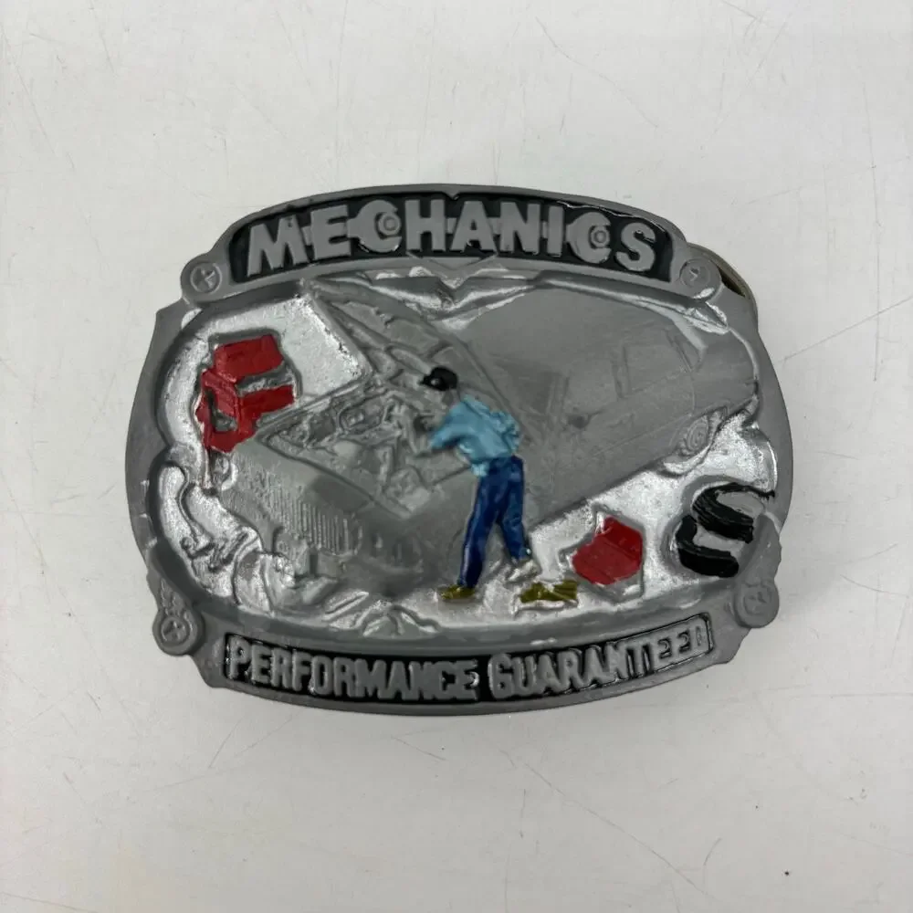 Vintage Belt Buckle Mechanics Performance Guaranteed Pewter Enamel